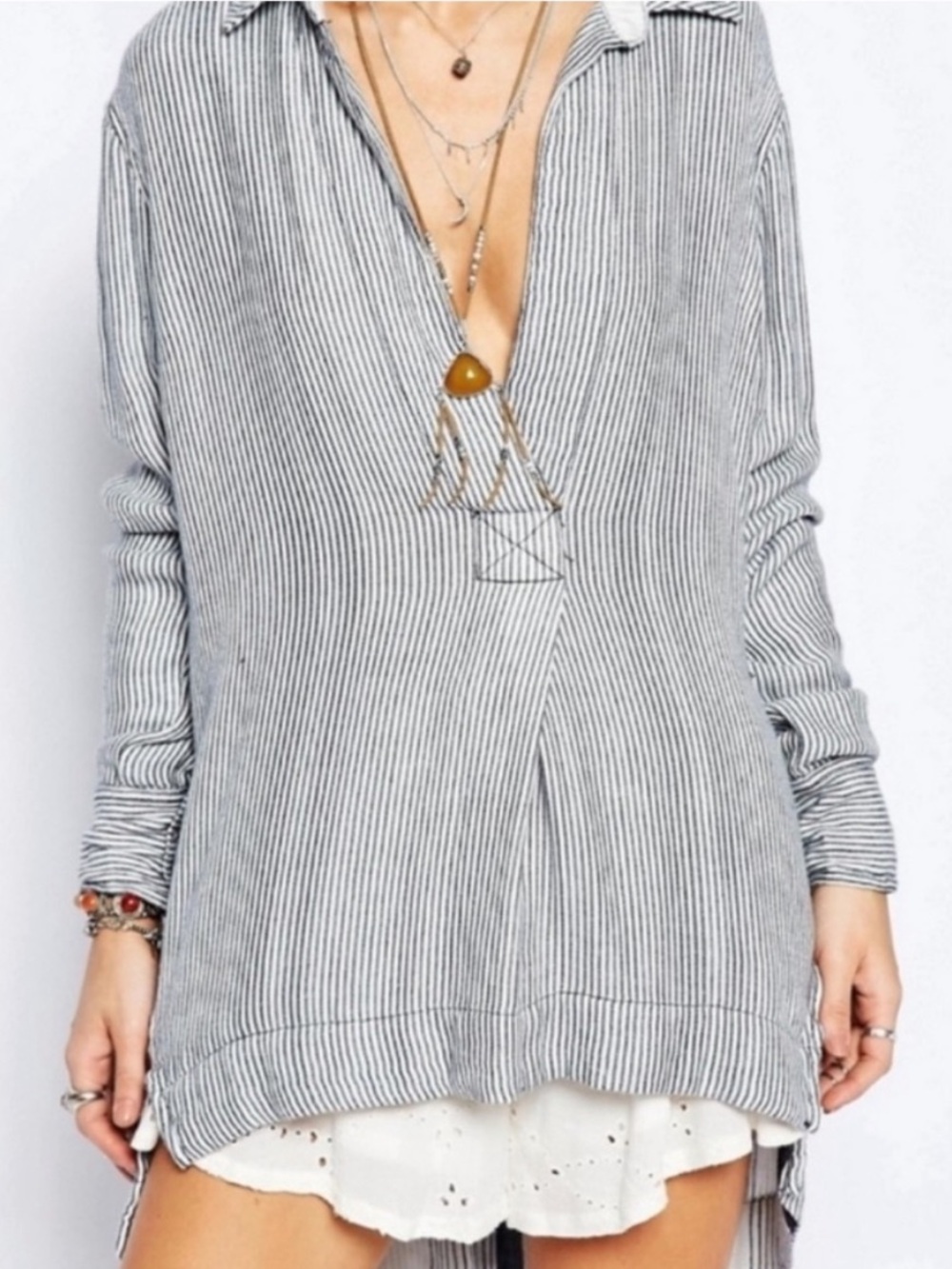 Free People on the road stripe tee shirt top blouse tunic size medium